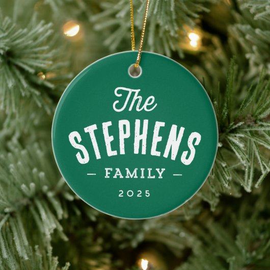 Rustieke familienaam eenvoudige groene foto Kerstm Keramisch Ornament (Boom)