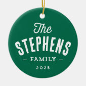 Rustieke familienaam eenvoudige groene foto Kerstm Keramisch Ornament (Voorkant)