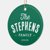 Rustieke familienaam eenvoudige groene foto Kerstm Keramisch Ornament (Links)