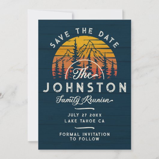 Rustieke familiereünie Save the Date Retro Sunset (Voorkant)