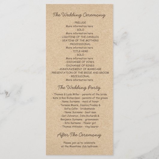 Rustieke fancy Bloemen Mason Jars Wedding Programm Programma (Achterkant)