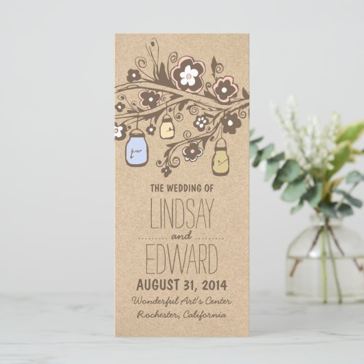 Rustieke fancy Bloemen Mason Jars Wedding Programm Programma (Staand voorkant)