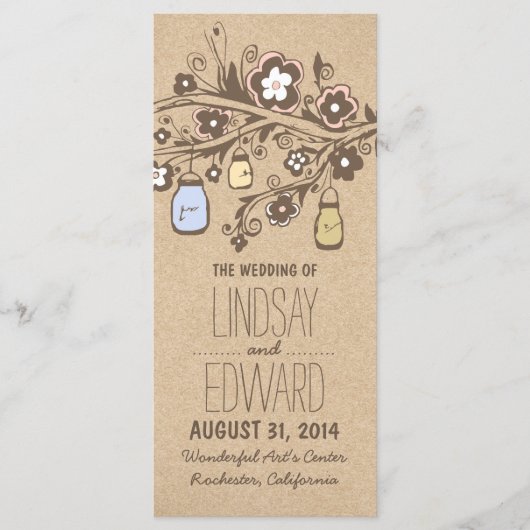 Rustieke fancy Bloemen Mason Jars Wedding Programm Programma (Voorkant)