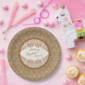 Rustieke Faux Burlap Lace Wood Wedding Vrijgezelle Papieren Bordje (Feest)