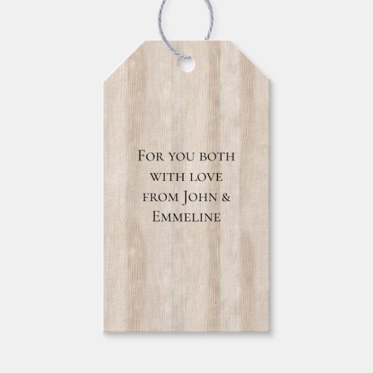Rustieke Faux Cream Wit Houten Bruiloft Cadeaulabel (Voorkant)