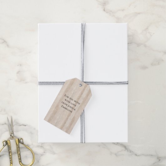 Rustieke Faux Cream Wit Houten Bruiloft Cadeaulabel (Met Touw)