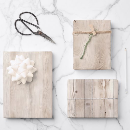 Rustieke Faux Cream Wit Houten Bruiloft Inpakpapier Vel (Voorkant)