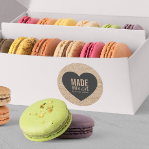 Rustieke Faux Kraft en Grijs Hart Gemaakt met Lief Ronde Sticker