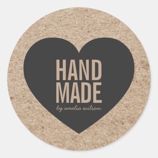 Rustieke Faux Kraft en Grijs Hart Handgemaakt Ronde Sticker (Voorkant)