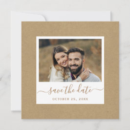 Rustieke Faux Kraft Papier Goud Bruiloft Foto Vier Save The Date