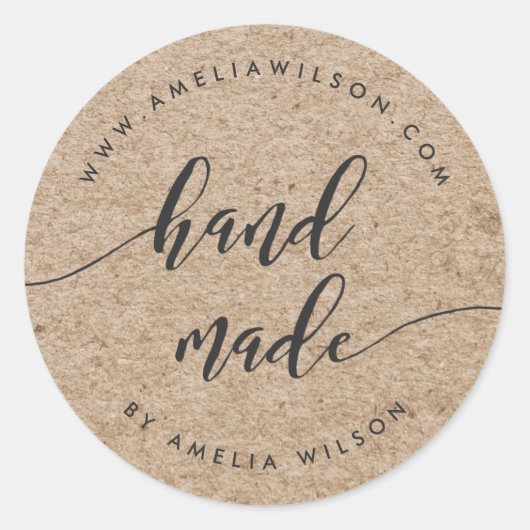 Rustieke Faux Kraft Relax Script Handgemaakt Ronde Sticker (Voorkant)