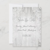 Rustieke Faux Lace Barn Hout Bruiloft Save the Dat Kaart (Voorkant)