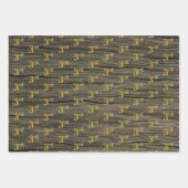 Rustieke Faux Wood Grain, Elegant Faux Gold "3rd" Inpakpapier Vel (Voorkant 3)