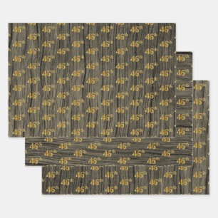 Rustieke Faux Wood Grain, Elegant Faux Gold "46th" Inpakpapier Vel