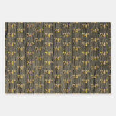 Rustieke Faux Wood Grain, Elegant Faux Gold "74th" Inpakpapier Vel (Voorkant)