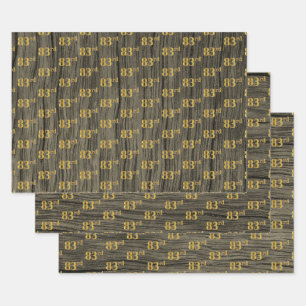 Rustieke Faux Wood Grain, Elegant Faux Gold "83rd" Inpakpapier Vel