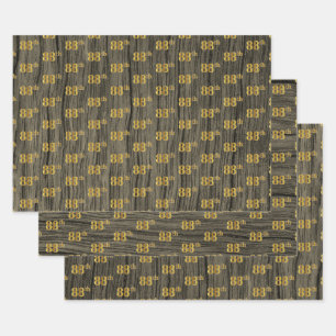Rustieke Faux Wood Grain, Elegant Faux Gold "88th" Inpakpapier Vel