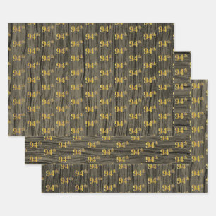 Rustieke Faux Wood Grain, Elegant Faux Gold "94th" Inpakpapier Vel