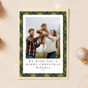 Rustieke feestelijke Green Plaid Familiefoto Kerst Feestdagenkaart