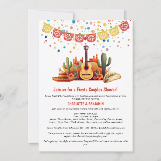 Rustieke Fiesta Thema Bruids- en Bruidegomfeest Kaart (Voorkant)