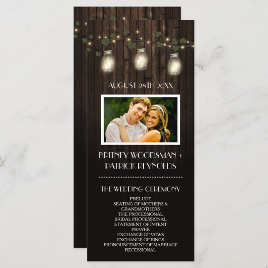 Rustieke Firefly + Vine Vineyard Wedding Programma (Voorkant / Achterkant)