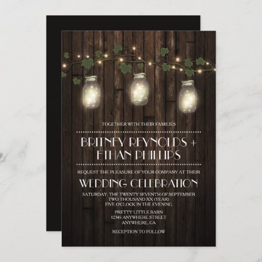 Rustieke Firefly + Wingerd Wijnstok Trouw Uitnodig Kaart (Voorkant / Achterkant)