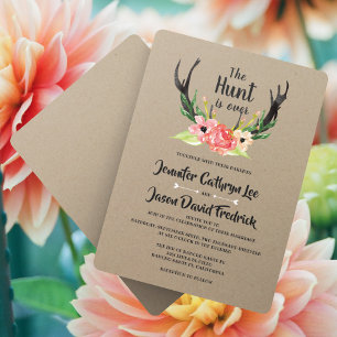 Rustieke Floral Antler Hunt is over bruiloft Kaart