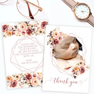 Rustieke floral baby shower foto dank u kaarten