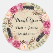 Rustieke Floral Boho bruiloft Dank u Sticker (Voorkant)
