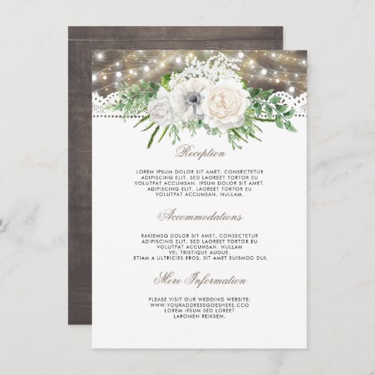 Rustieke Floral bruiloft informatie gast Informatiekaartje (Voorkant / Achterkant)