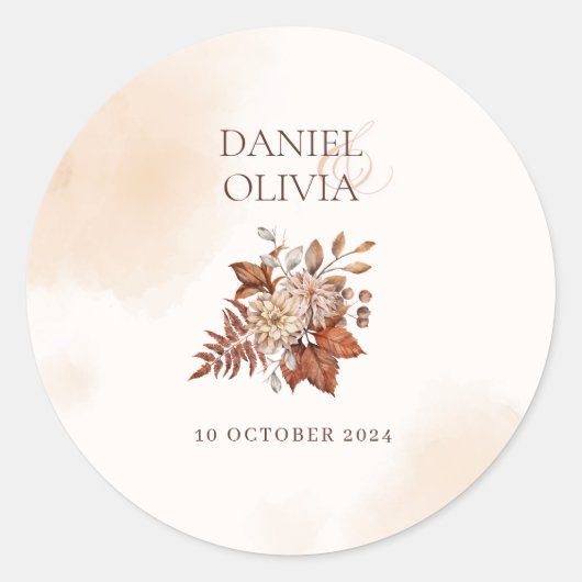 Rustieke Floral Fall Wedding Ronde Sticker (Voorkant)