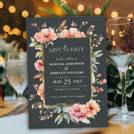 Rustieke Floral Gold Lijst Foto Save the Date Kaar