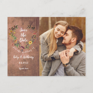 Rustieke Floral Heart Foto Bruiloft Save the Date Aankondigingskaart