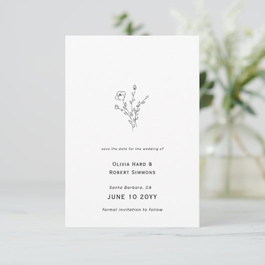Rustieke Floral minimale bruiloft Save The Date (Staand voorkant)