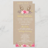 Rustieke Floral Pioen & Herten Antler Trouwprogram Programma (Voorkant / Achterkant)