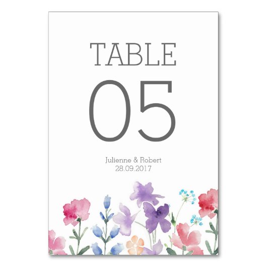 Rustieke Floral Waterverf Trouwtafel nummer Kaart (Voorkant)