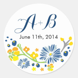 Rustieke Floral Wedding Circle Sticker Navy