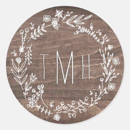 Rustieke Floral Wood Monogram Sticker (Voorkant)