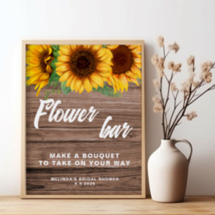 Rustieke Flower Bar Zonnebloem trouwteken poster