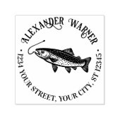 Rustieke forel, vishaak naam terug adres zelfinktende stempel (Design)