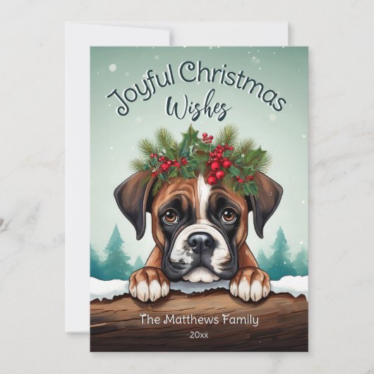 Rustieke Forest Pines Peeking Boxer Vrolijke Kerst Feestdagenkaart (Voorkant)