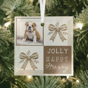 Rustieke foto boog vrolijke kerstmis  glas ornament