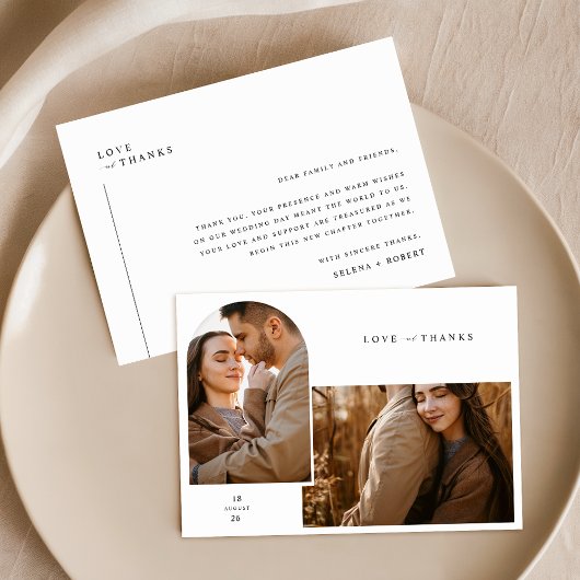 Rustieke foto bruiloft dank u kaart met notities
