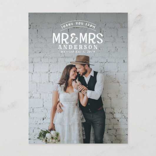 Rustieke foto dank je wel trouwdatum aankondiging (Voorkant)