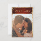 Rustieke foto rood goud plat save the date (Voorkant)