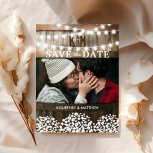 Rustieke foto save the date Bruiloft met Gypsoph Aankondigingskaart