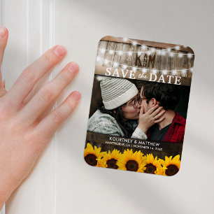 Rustieke foto save the date Zonnebloem bruiloft Magneet