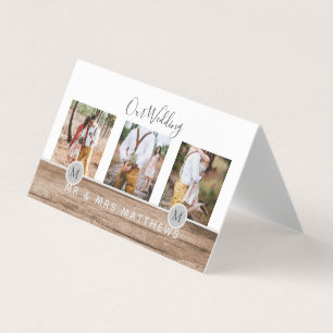 Rustieke Fotocollage Monogram NIEUWGETROUWDE HUWEL Visitekaartjes