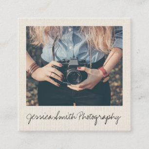 Rustieke fotograaf foto beige papier textuur vierkante visitekaartje