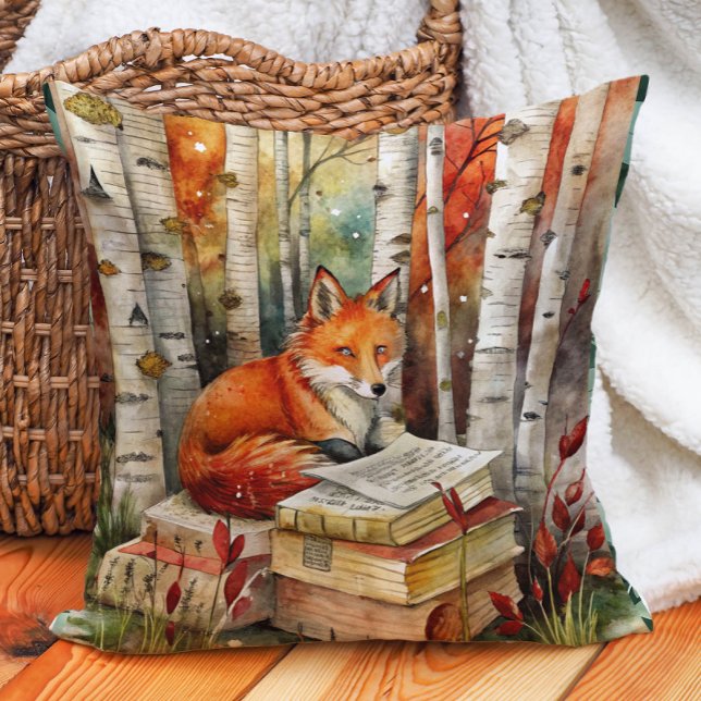 Rustieke  Fox Books Woodland Herfst Herfst Kussen (Fox and books woodland decorator pillow)